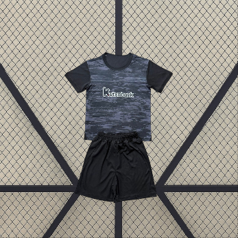 Equipación Athletic de Bilbao 26-27 de portero negra para niño con camiseta de patrón gris oscuro y pantalón corto negro