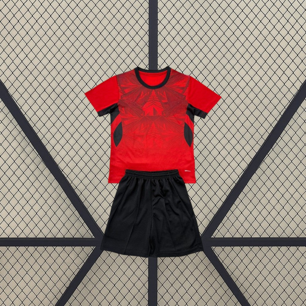 Equipación Egipto 26-27 Local de niño con camiseta roja de gráfico geométrico y pantalón corto negro para el Mundial 2026