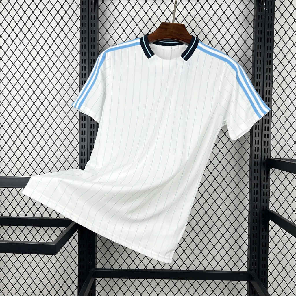 Camiseta Argentina 26-27 casual edición especial vista frontal en blanco con líneas celestes