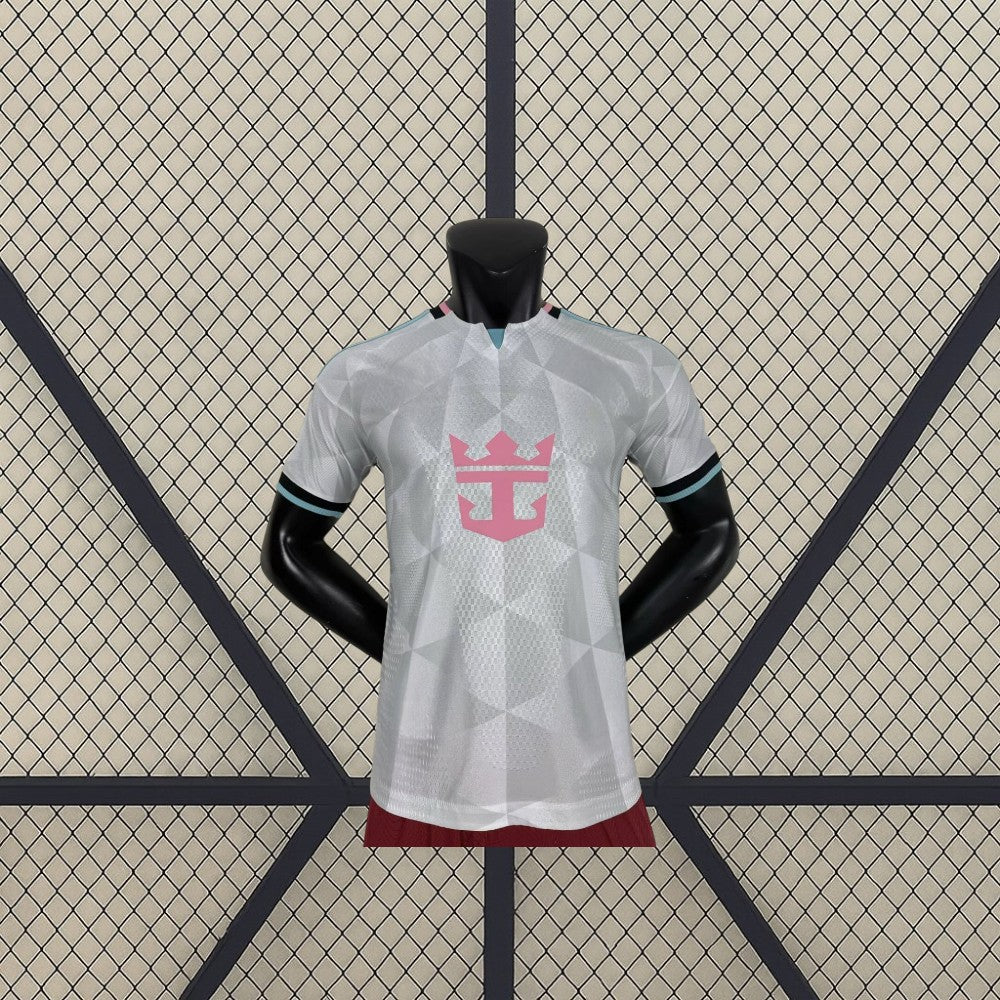 Camiseta Inter Miami 26-27 tercera equipación Player Version vista frontal en blanco hielo con patrón geométrico, detalles rosa, negro y turquesa