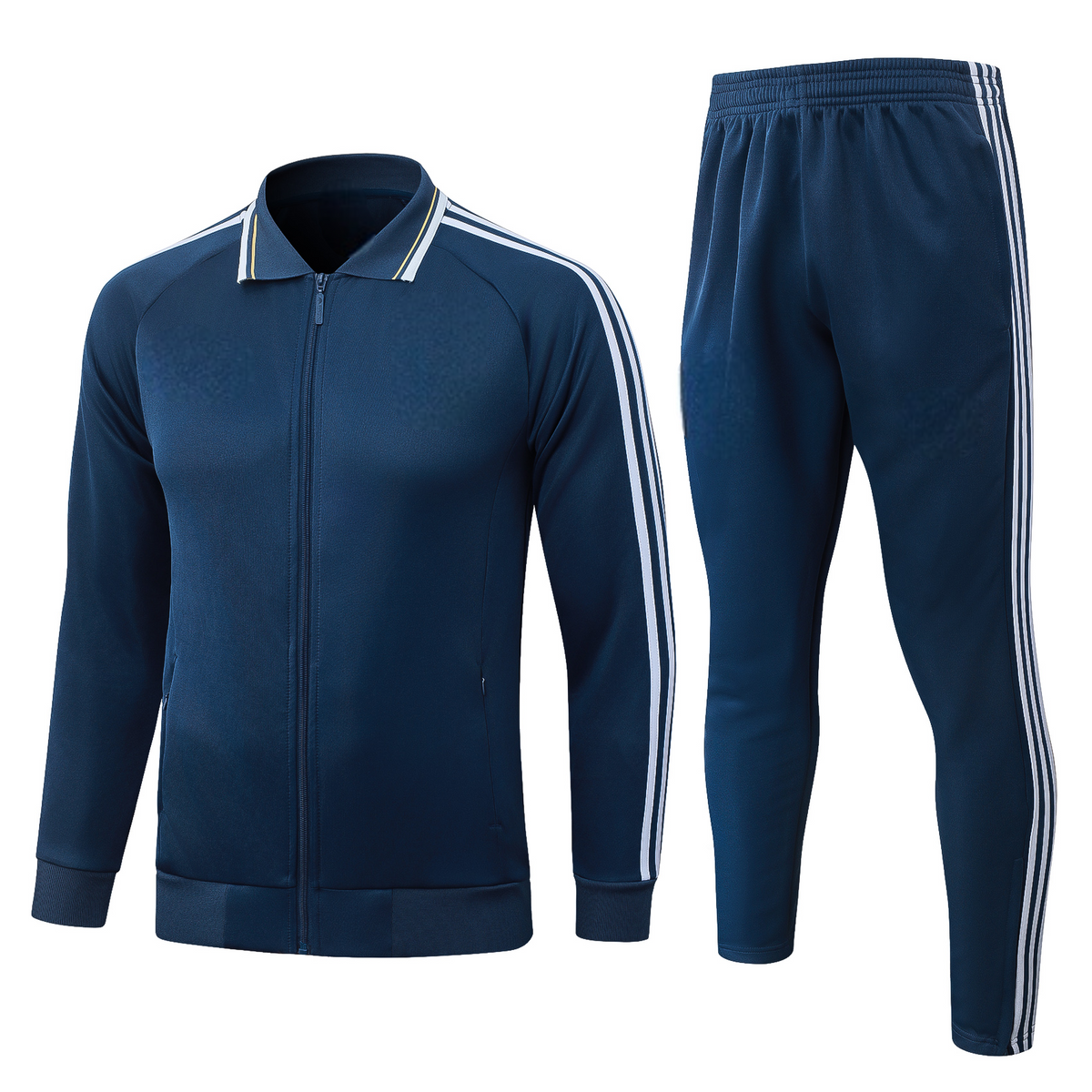 Chándal Italia 26-27 Modelo 1 con chaqueta azul marino de cremallera completa y pantalón largo a juego con franjas blancas