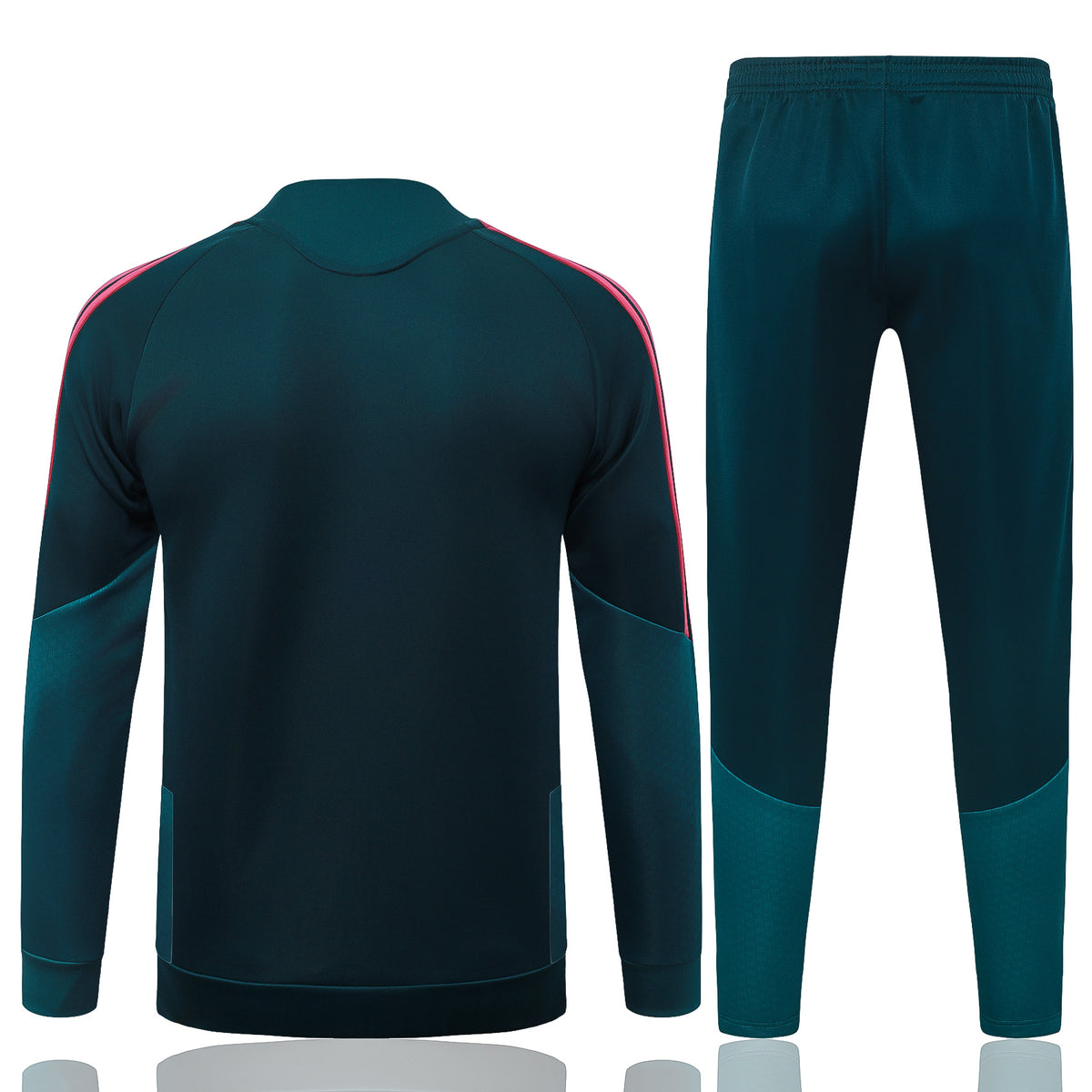 Chándal R.M. 26-27 modelo 2 vista trasera con chaqueta de manga larga verde petróleo y pantalón largo a juego