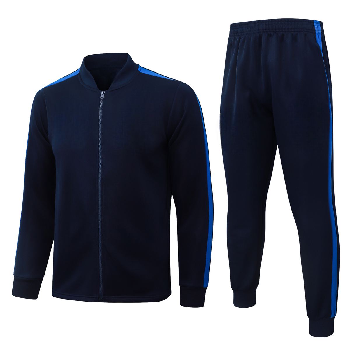 Vista frontal del chándal Inter de Milán 26-27 Modelo 1 con chaqueta azul marino de cremallera completa y pantalón a juego