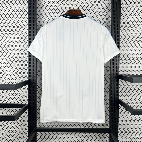 Camiseta Argentina 26-27 casual edición especial vista trasera con líneas verticales celestes