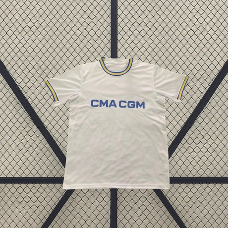 Maglia Marseille 26-27 Home vista frontal blanca con detalles azules y amarillos