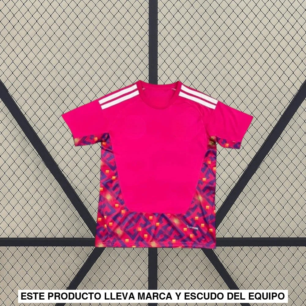 Maglia Messico 26-27 portiere rosa Mondiali 2026 vista frontal con paneles multicolor