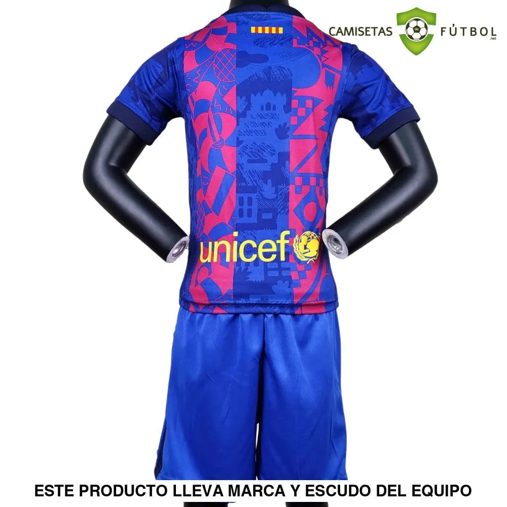 Equipación Barcelona 21-22 Versión Champions Personalizada Niño (Entrega En 24-72 Horas) Parche