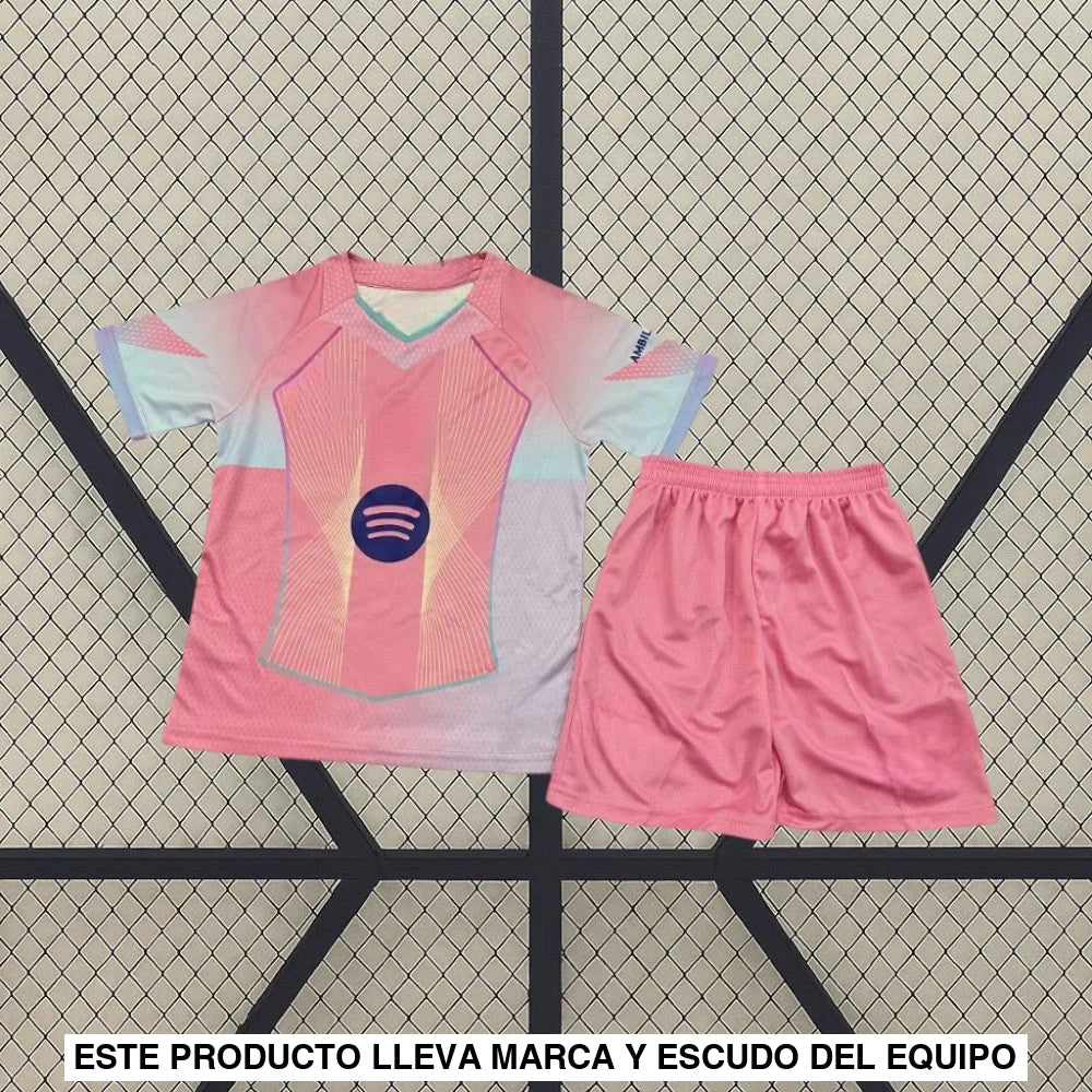Equipación Barcelona 25 26 Edición especial rosa. Equipación Niño