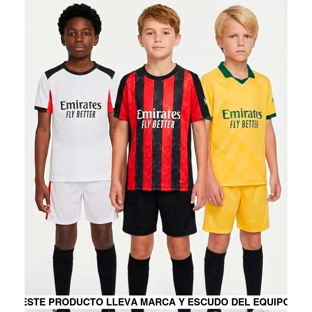 Pack Trío de Equipaciones AC Milan Niño 25-26 (Local + Visitante + 3ª) Equipación Niño