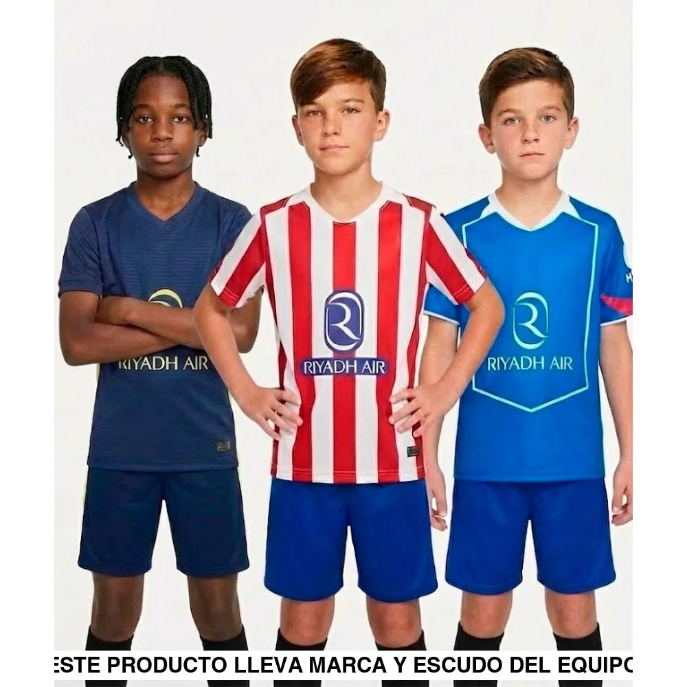 Pack Trío de Equipaciones Atlético De Madrid Niño 25-26 (Local + Visitante + 3ª) Equipación Niño