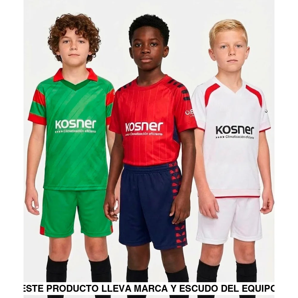 Pack Trío de Equipaciones Osasuna Niño 25-26 (Local + Visitante + 3ª) Equipación Niño