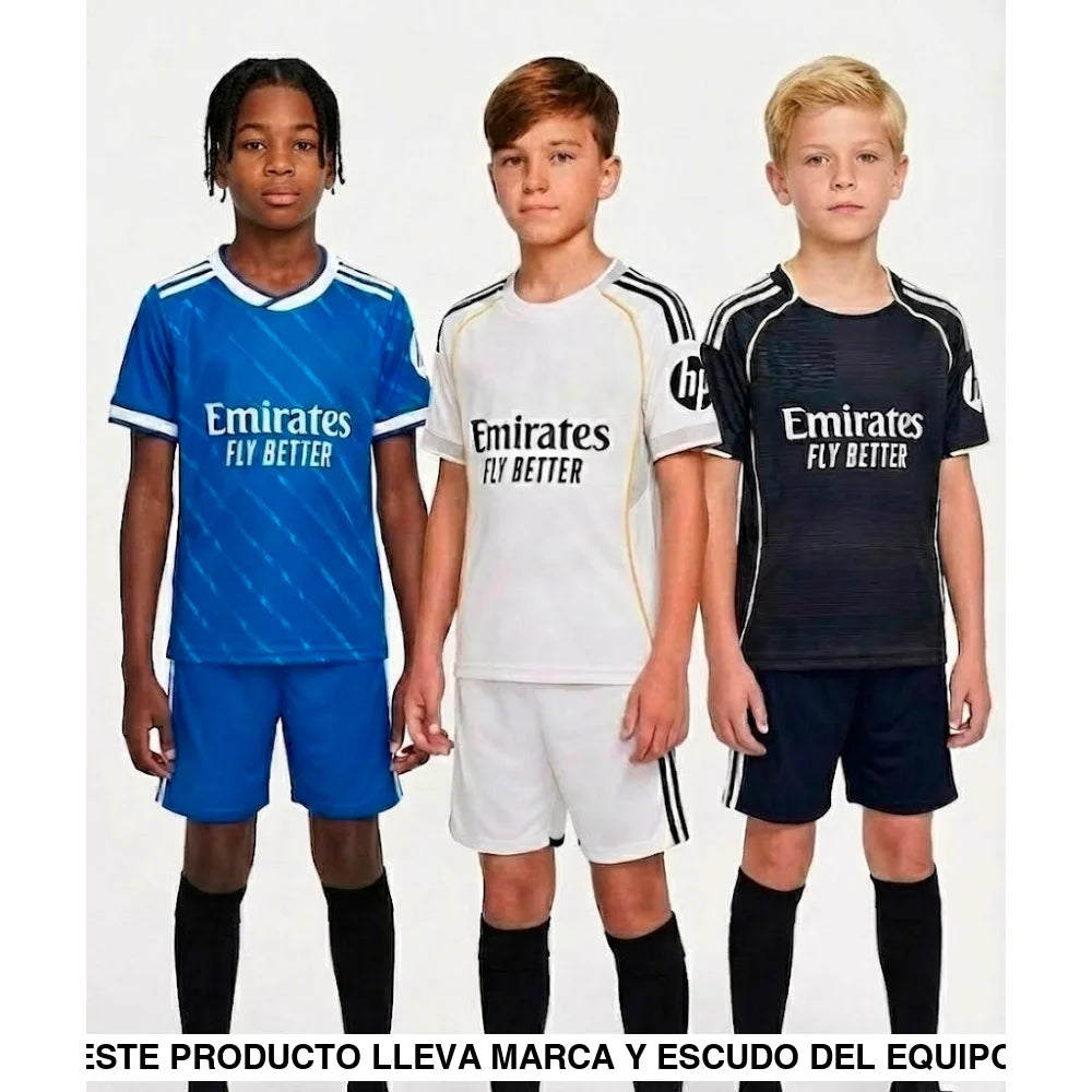 Pack Trío de Equipaciones R.M. Niño 25-26 (Local + Visitante + 3ª) Equipación Niño