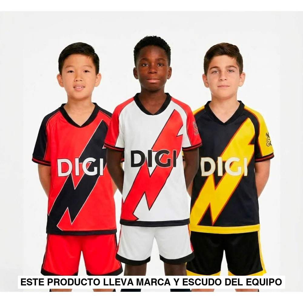 Pack Trío de Equipaciones Rayo Vallecano Niño 25-26 (Local + Visitante + 3ª) Equipación Niño