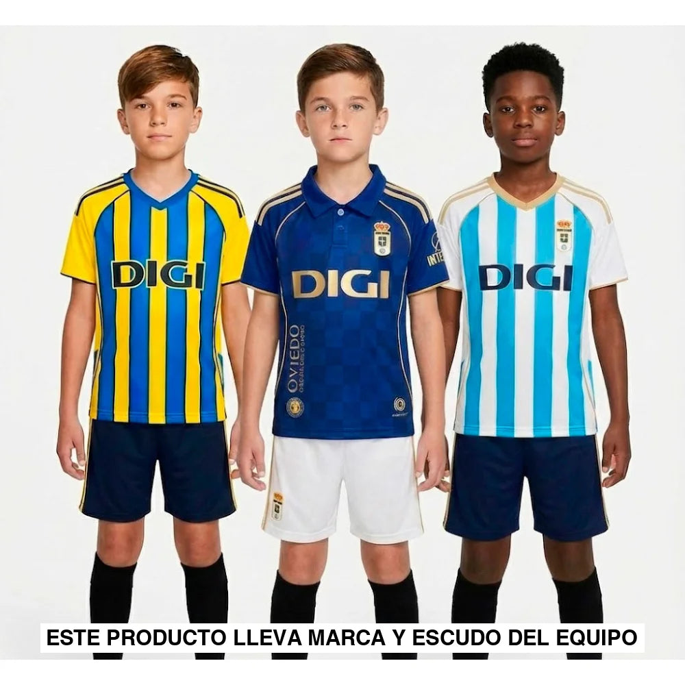Pack Trío de Equipaciones Real Oviedo Niño 25-26 (Local + Visitante + 3ª) Equipación Niño