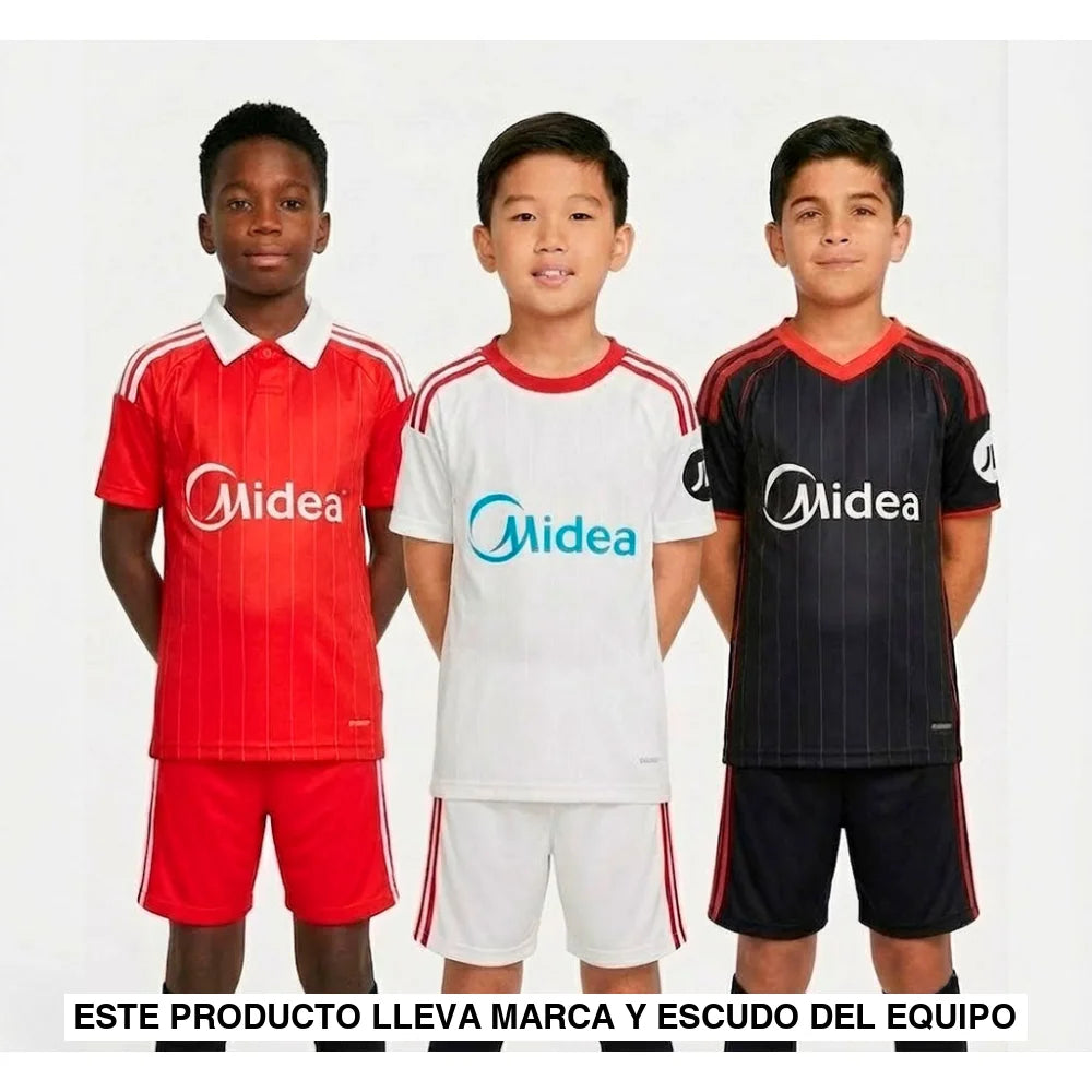 Pack Trío de Equipaciones Sevilla Niño 25-26 (Local + Visitante + 3ª) Equipación Niño